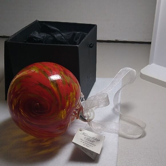 HandcraftedBlown Glass Friendship Beautiful Red and Gold Glass Ornament